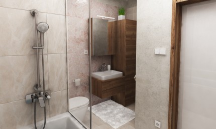 Projekt kúpeľne s ružovým obkladom kameňa / Bratislava