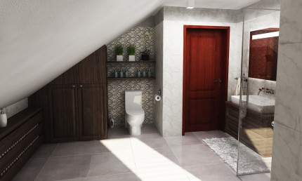 Návrh podkrovnej kúpeľne so sprchovým kútom / Golianovo