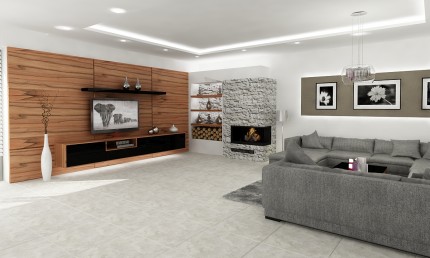 Návrh obývačky s drevenou zástenou / Martin