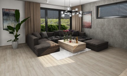  Moderná obývačka s lamelovým obkladom / Lipovec