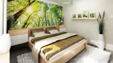 Návrh modernej spálne s prírodnou tapetou / Martin