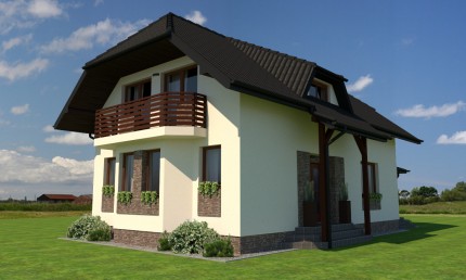 Návrh fasády rodinného domu s obkladom Kameň Omar hnedý/ Chmeľnica