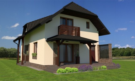 Návrh fasády rodinného domu s obkladom Kameň Omar hnedý/ Chmeľnica