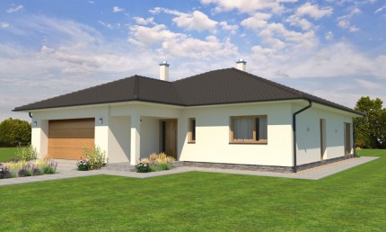 Fasáda bungalovu v bielej farbe s návrhom terasy / Jasenica