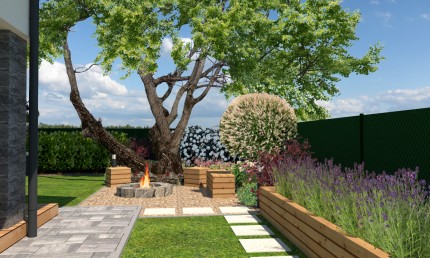 Návrh malej záhrady s ohniskom pri orechu / Turčiansky Michal